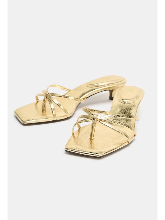 Zara Shoes - Zara Metallic Gold Strappy Square-Toe Sandals